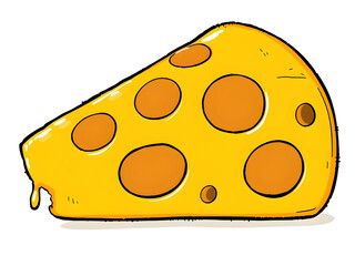 A cartoon drawing of a yellow cheese slice with a hole in the middle