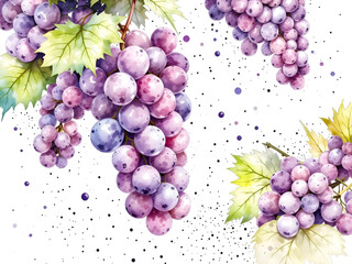 A painting of purple grapes with a white background