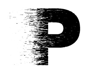 Bold grunge typography forming the letter P with distressed black and white texture. Ideal for posters, branding, album covers, street style graphics, and edgy typographic designs.