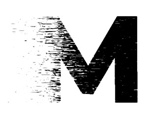 Bold grunge typography forming the letter M with distressed black and white texture. Ideal for posters, branding, album covers, street style graphics, and edgy typographic designs.