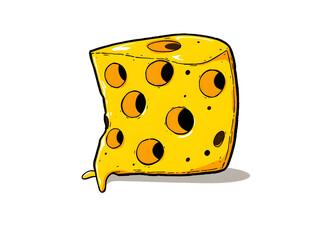 A cartoon drawing of a yellow cheese block with black eyes