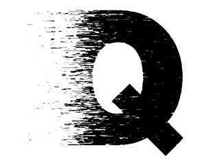 Bold grunge typography forming the letter Q with distressed black and white texture. Ideal for posters, branding, album covers, street style graphics, and edgy typographic designs.