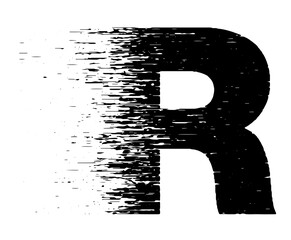Bold grunge typography forming the letter R with distressed black and white texture. Ideal for posters, branding, album covers, street style graphics, and edgy typographic designs.