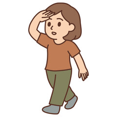 Cute Woman Shielding Eyes from Sunlight in Warm Daily Style