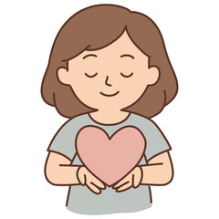 Cute Girl Holding Heart with Gentle Self Care Mood
