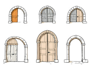 The door is arched and has a wooden frame