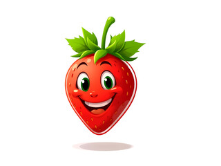 A cartoon strawberry with a big smile on its face