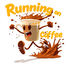 A cartoon character is running on coffee