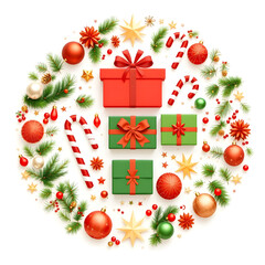 A Christmas tree with a red box in the center