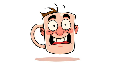 A cartoon man with a cup on his head