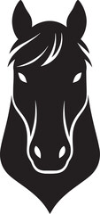 Front-Facing Horse Head Silhouette Vector &ndash; Symmetrical Flat Black Horse Icon on White