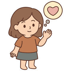 Cute Girl Greeting with Heart Thought Bubble in Warm Style