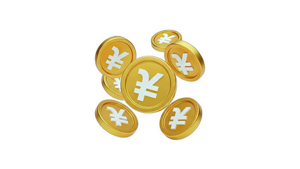 Falling Yen Coins on White Background