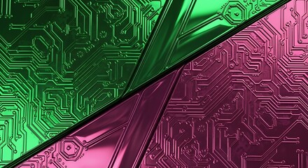 Abstract Technology - Green and Pink Circuit Board Design.