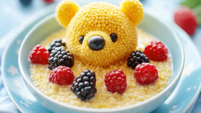 Delicious breakfast idea featuring a bear pancake garnished with fresh berries.
