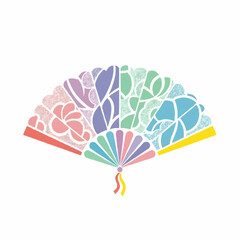 Colorful decorative a fan for the Venice Carnival in floral design on white background  