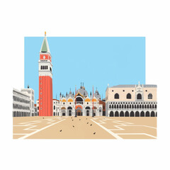 Illustration of St. Mark's Square in Venice on a clear day  