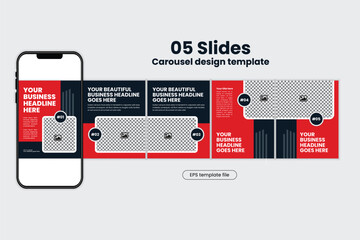 Red Business Carousel Instagram Post Template with Stroke-Based Modern Layout
