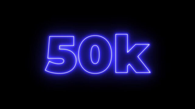 Glowing neon light 70k followers or subscribers celebration text animation on black background, Number 70k Neon Futuristic Effect, Trendy Glow Lighting