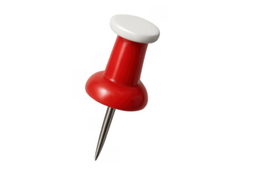 Red pushpin pushing, pinning, marking location, office supply, stationery, important notice or reminder concept