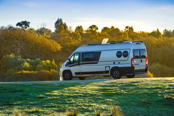 Camper van camping on nature in Portugal