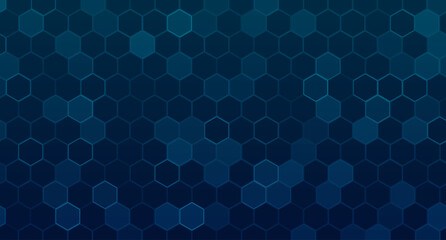 Blue hexagon geometric technology background with digital honeycomb pattern. Futuristic abstract design for medical research, science innovation and tech presentations