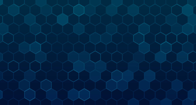 Blue hexagon geometric technology background with digital honeycomb pattern. Futuristic abstract design for medical research, science innovation and tech presentations