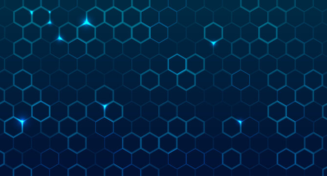 Modern blue hexagon technology background with geometric honeycomb structure. Digital abstract pattern for medical research, science and futuristic design