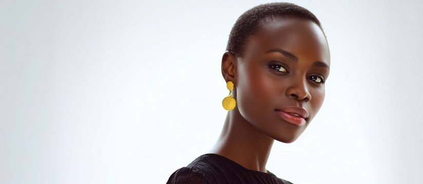 Elegant portrait of a confident woman with short hair studio setting photography neutral background close-up empowerment