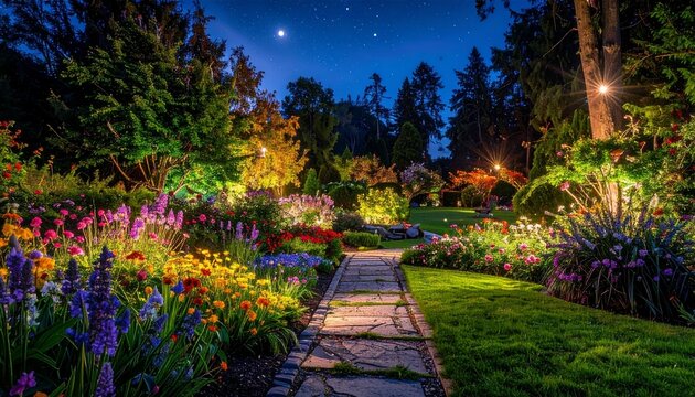 beautiful garden with evening light