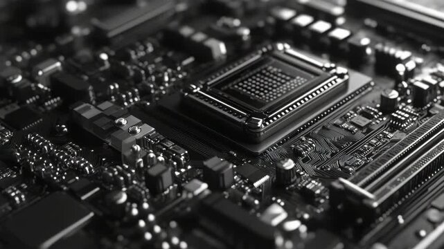An intricate view of a computer motherboard showcasing advanced microelectronics technology.