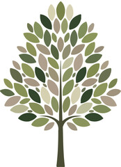Fototapeta premium Illustration of a tree with green, beige, and dark green leaves on a white background in a flat graphic style.