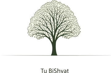 Obraz premium Illustration of a tree with green leaves on a white background, representing Tu BiShvat, a Jewish holiday celebrating nature and renewal.
