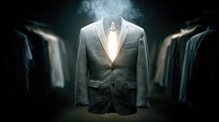 Futuristic Suit with Rocket Launch Concept in Mysterious Dark Wardrobe