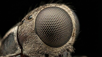 Extreme close up reveals intricate hexagonal structure of hairy insect compound eye