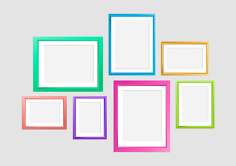 Set of colorful wooden photo frames collection. Wooden colorful square picture frames set. Photo Frames for your design, galleries, decor, wall art. 