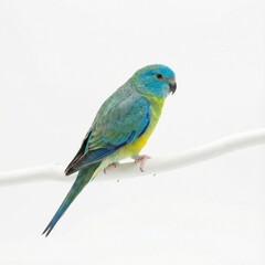 Obraz premium Vibrant blue and green parrot perched calmly upon a clean white branch