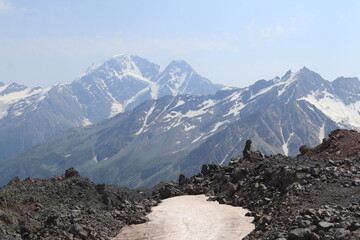 Mountain landscape of the North Caucasus mountains near Mount Elbrus on a sunny summer day