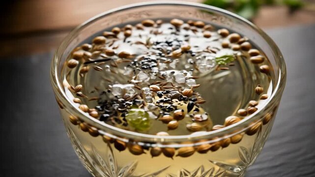 Close-up of Flavorful and Aromatic Pani Puri Water, a Refreshing Indian Street Food Delicacy Preparation