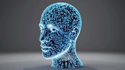 Digital human head by glowing numbers,digital face represents artificial intelligence concept,data and mathematics visualize thinking process and advanced computational mind.Human head, digital brain - Powered by Adobe