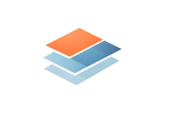 Minimal tech logo formed with lawyered rectangles, soft blue and orange palatte 