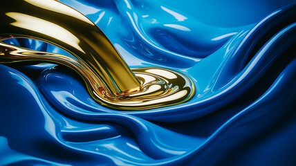 Golden Liquid Pouring on Blue