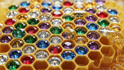 Colorful Gems in Honeycomb Cells Precious Jewels Diversity  Value.