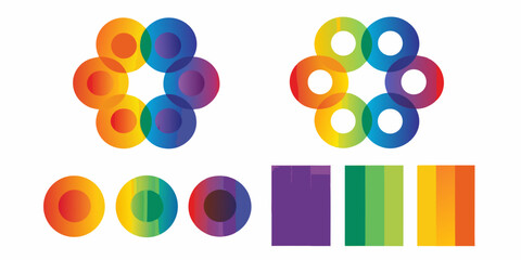 Obraz premium Colorful overlapping circles and rectangles create a vibrant modern abstract design
