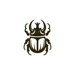 Stylized beetle scarab logo in bold vector silhouette, isolated on white background