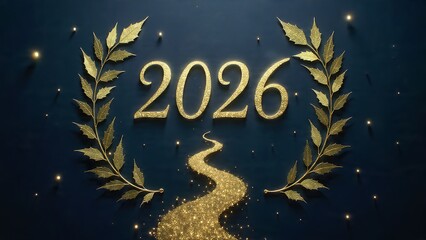 Fototapeta premium Festive 2026 Celebration with Golden Leaves and Sparkling Pathway Design