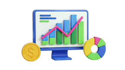 Financial Growth: Chart, Coin, and Pie Chart on Display