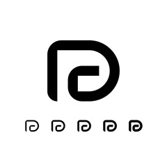 Letter D, digital alphabet cyber font, including set of five different letters, vector illustration 10EPS