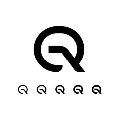 Letter Q, digital alphabet cyber font, including set of five different letters, vector illustration 10EPS