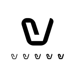 Letter V, digital alphabet cyber font, including set of five different letters, vector illustration 10EPS